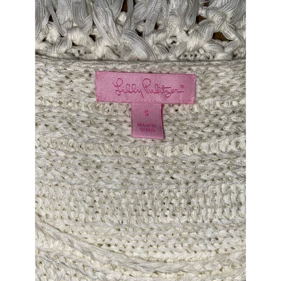 Lilly Pulitzer Small White/Cream GUC Crochet Style Knit Fringe Sleeveless Top - Picture 7 of 12